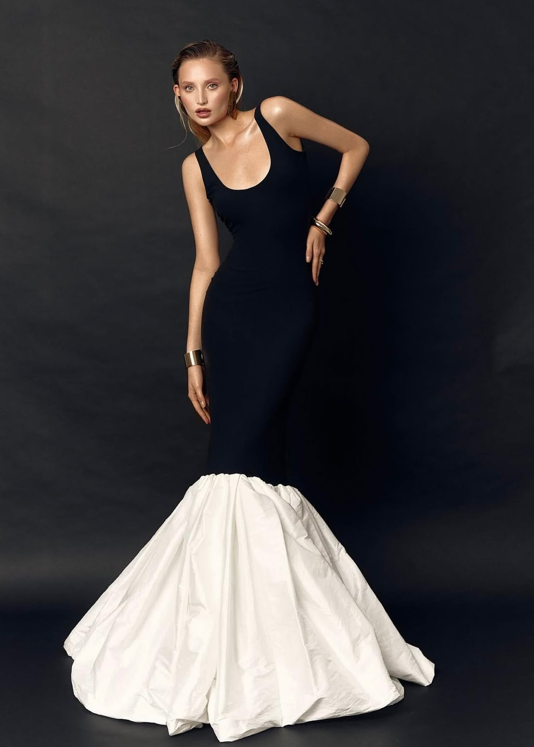 Maxi Dress with a Taffeta Skirt in Black