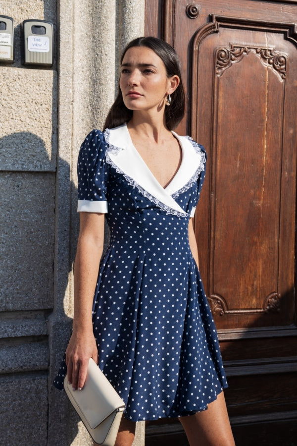 Kylie Polka Dot Dress in Blue
