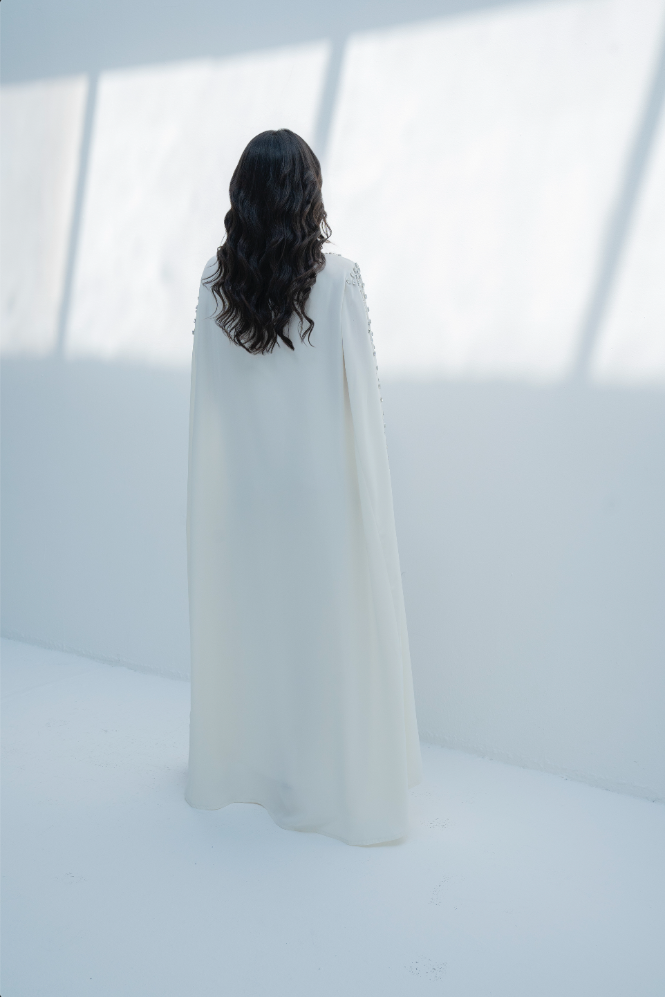 Abaya in White with Rhinestones