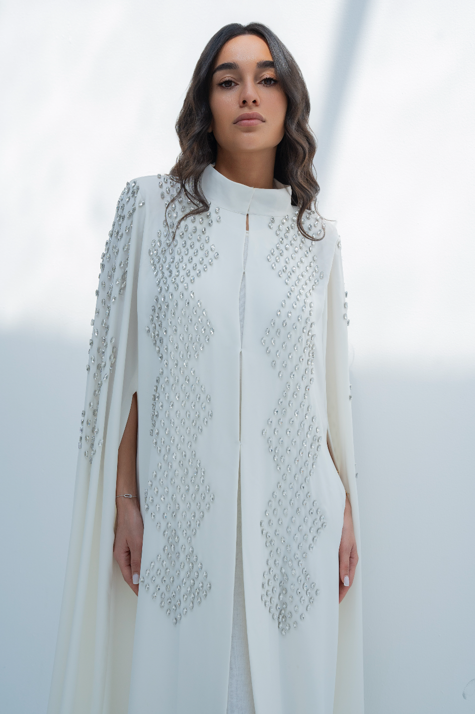 Abaya in White with Rhinestones