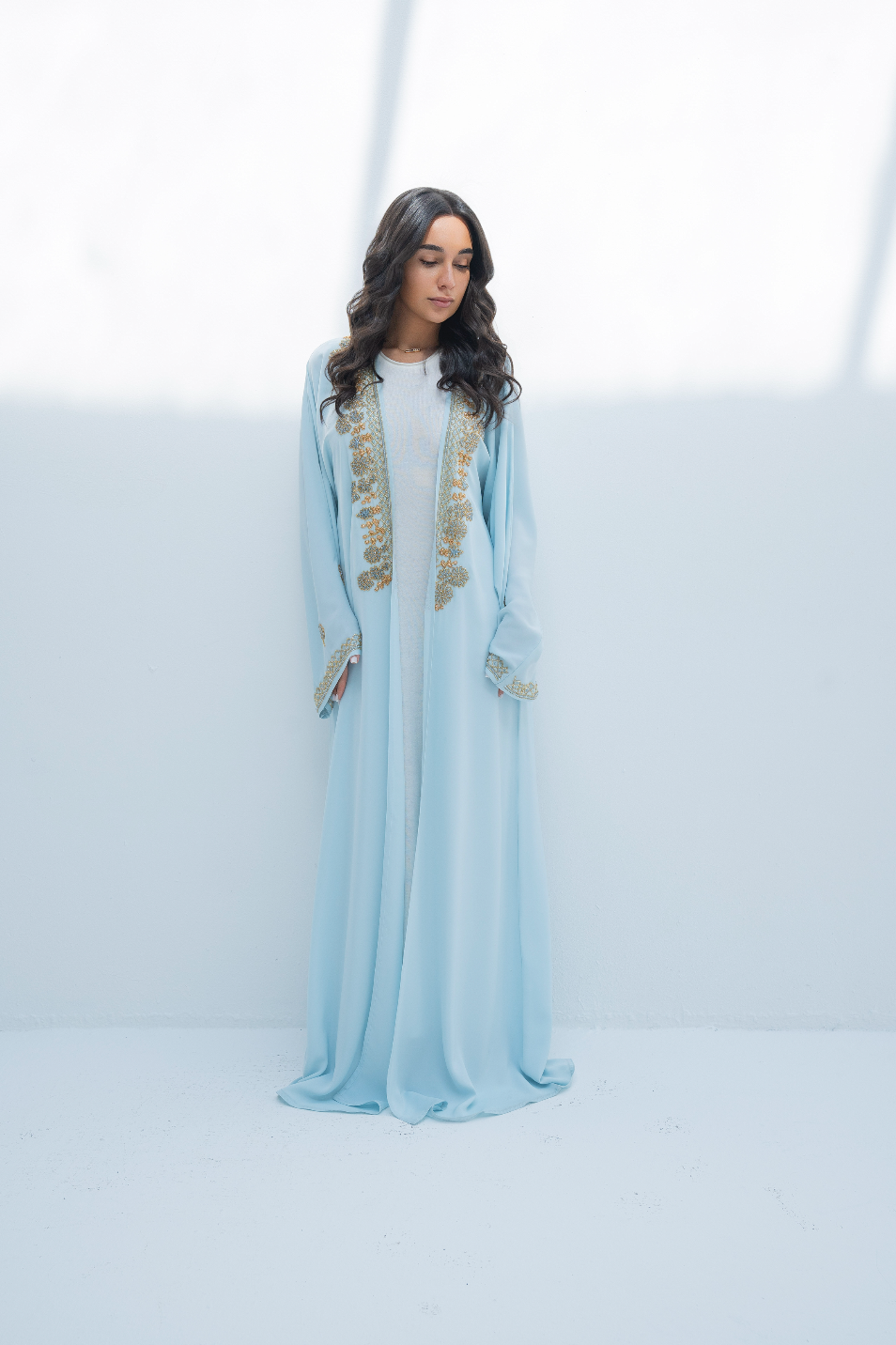 Abaya in Blue with Embroidery