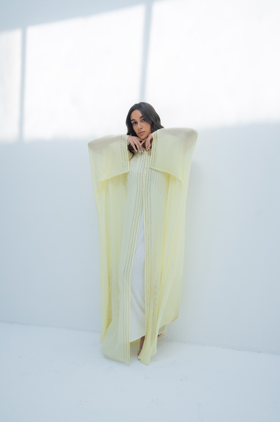 Butterfly Abaya in Yellow with Crystals