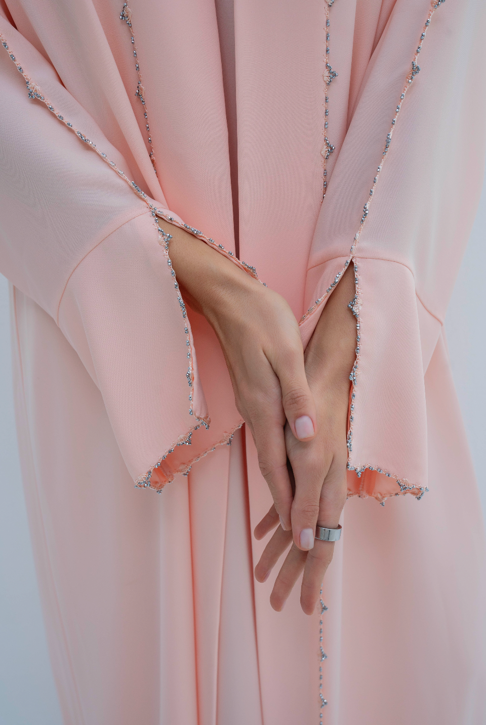 Open-Front Abaya in Pink with Crystals