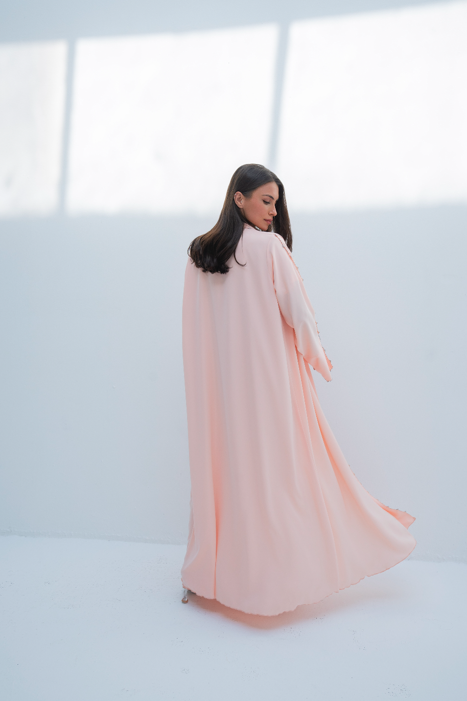 Open-Front Abaya in Pink with Crystals