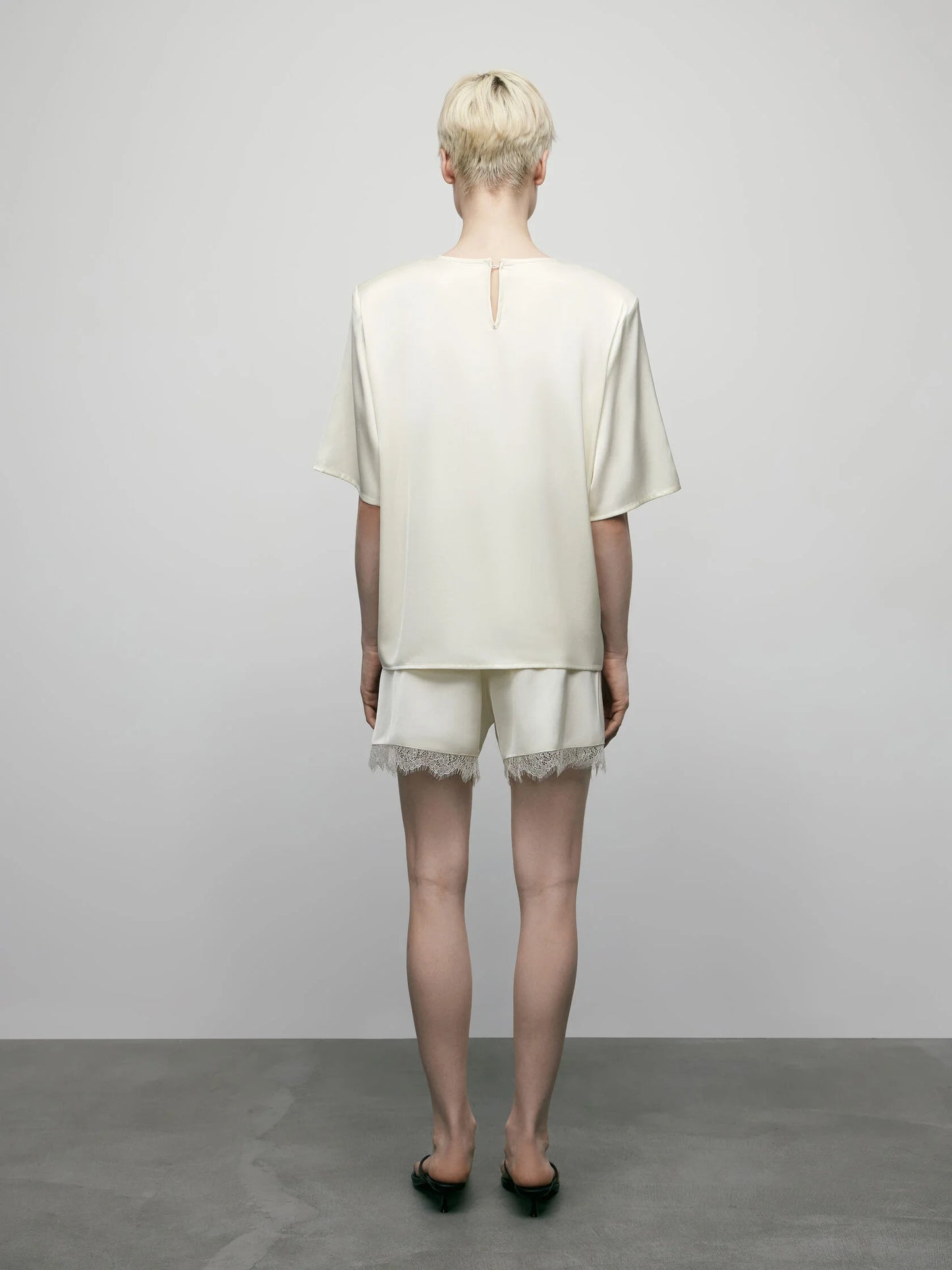 Satin Shorts with Lace in Cream