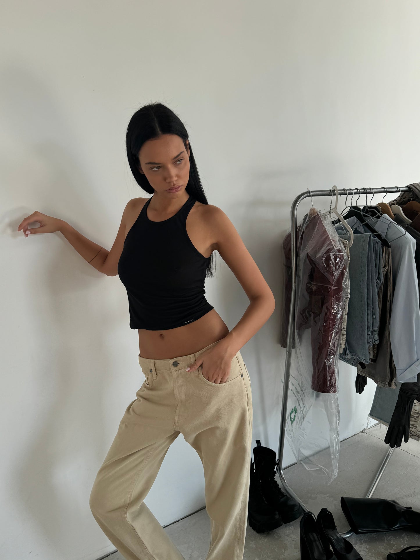 Tank Top With Wide Straps In Black