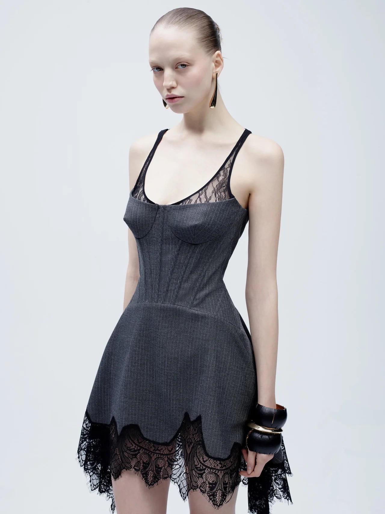 Lace Detailed Dress in Grey