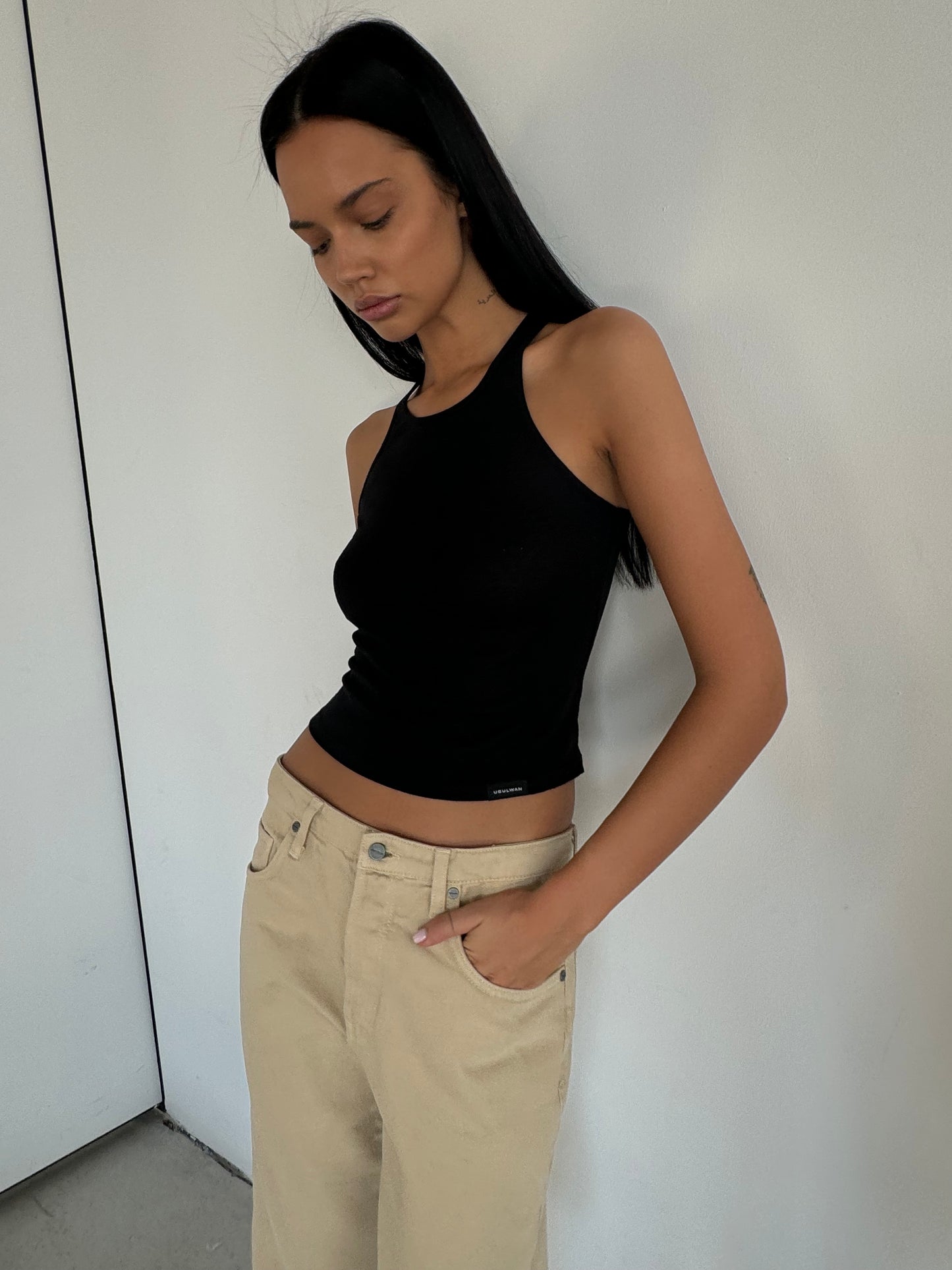 Tank Top With Wide Straps In Black