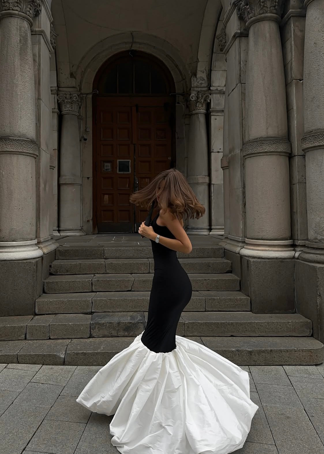 Maxi Dress with a Taffeta Skirt in Black