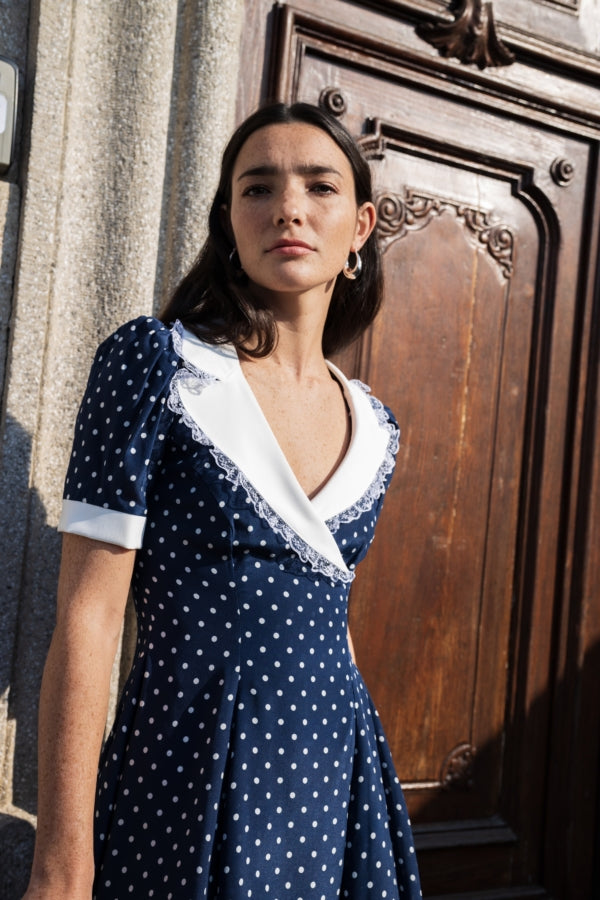 Kylie Polka Dot Dress in Blue