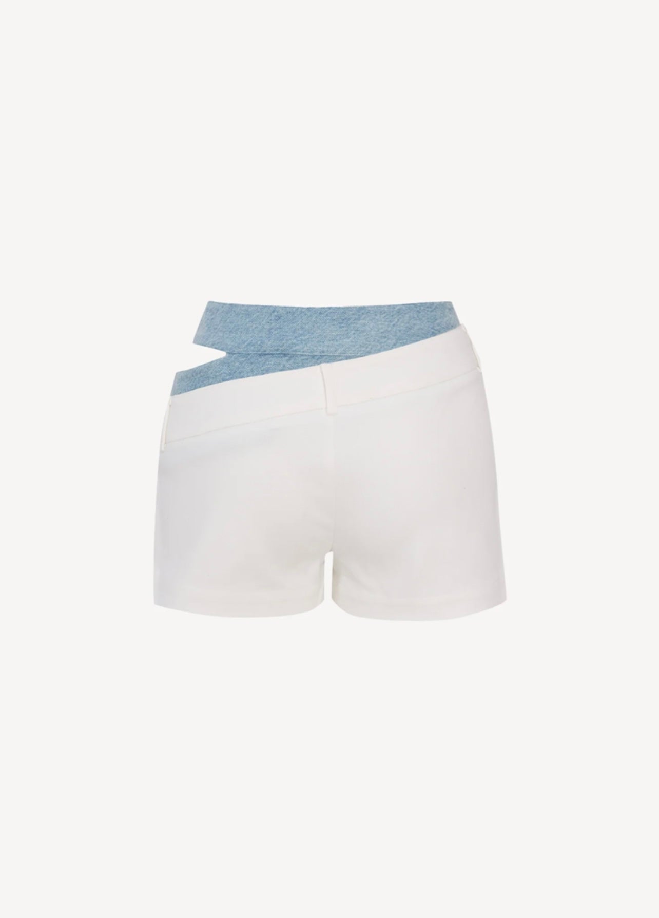 Side Show Double Shorts in Light Gabardine x Denim in White and Sky Blue