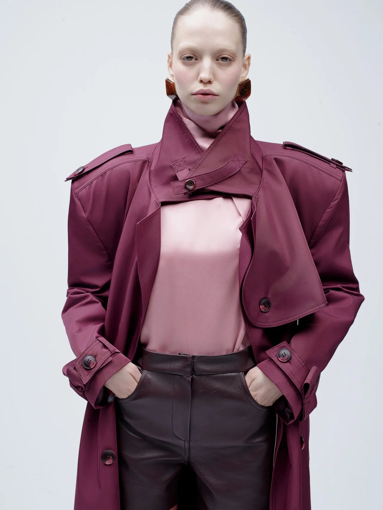 Oversized Trench Coat in Burgundy