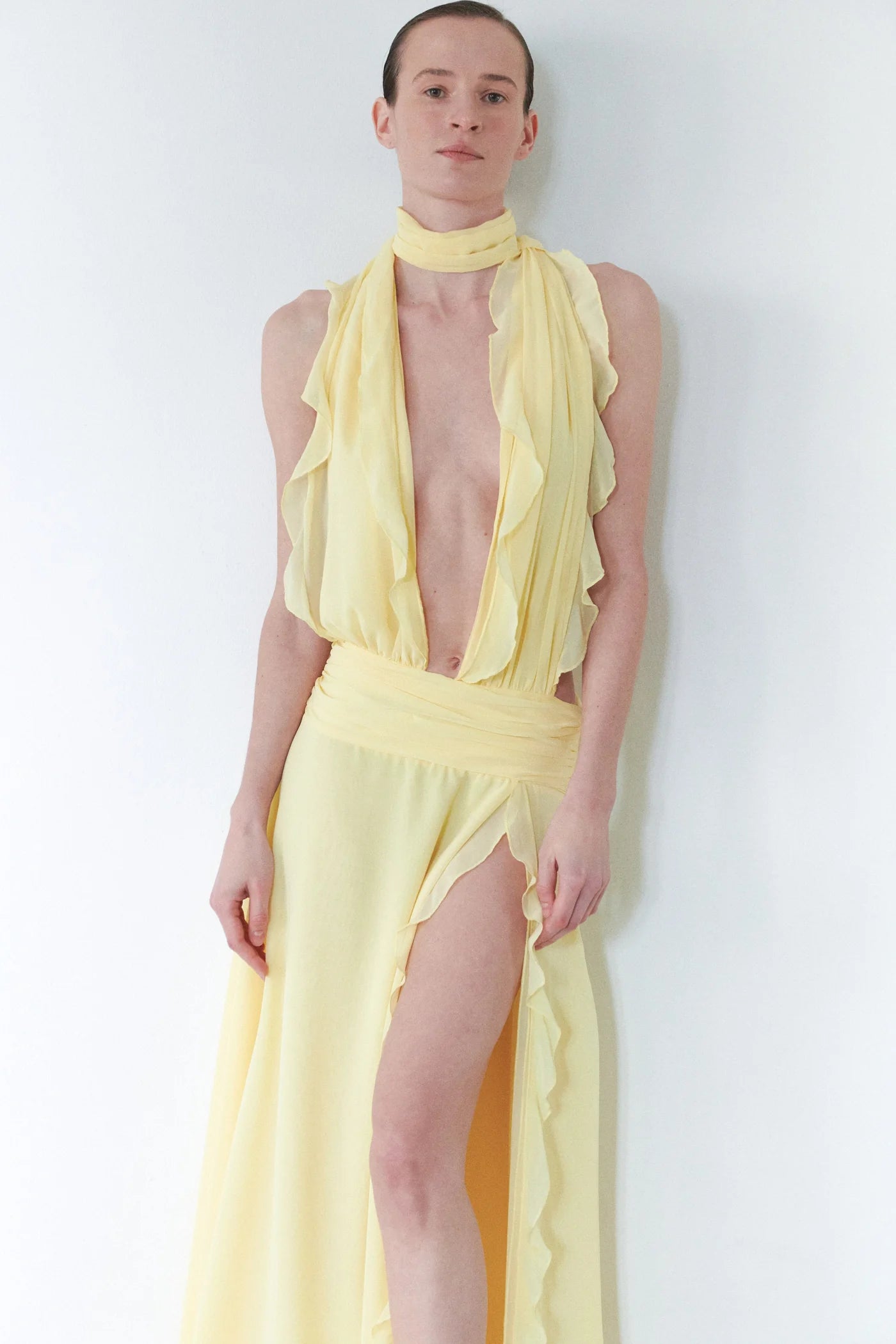 Chiffon Dress with Side Slit in Yellow