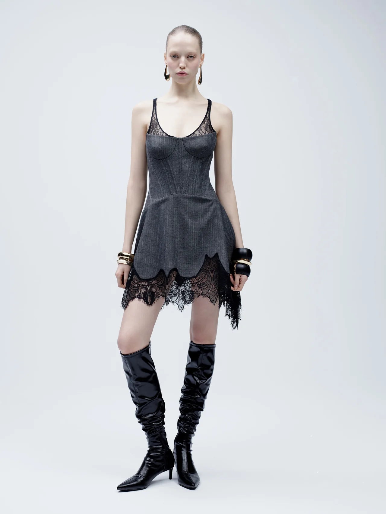 Lace Detailed Dress in Grey