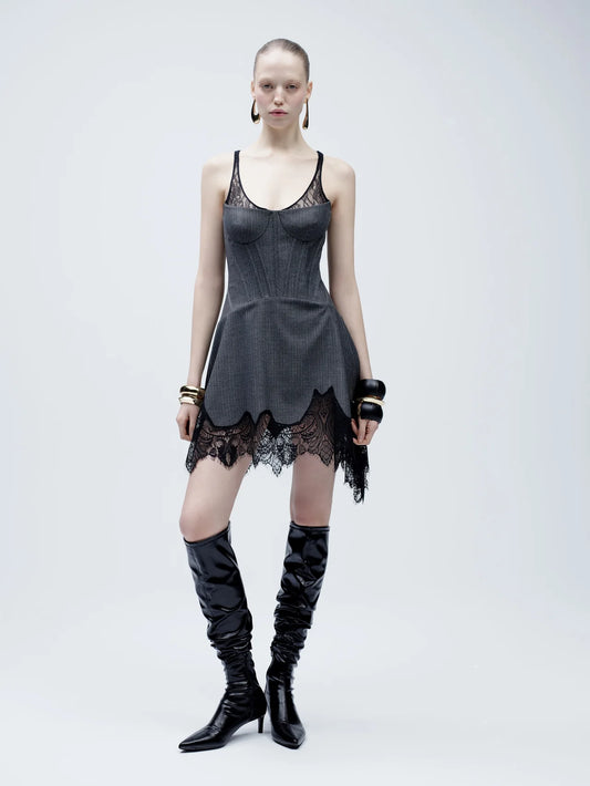 Lace Detailed Dress in Grey