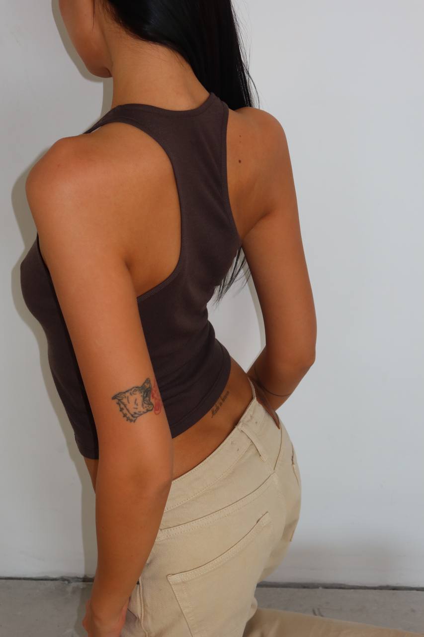 Tank Top With Wide Straps In Brown