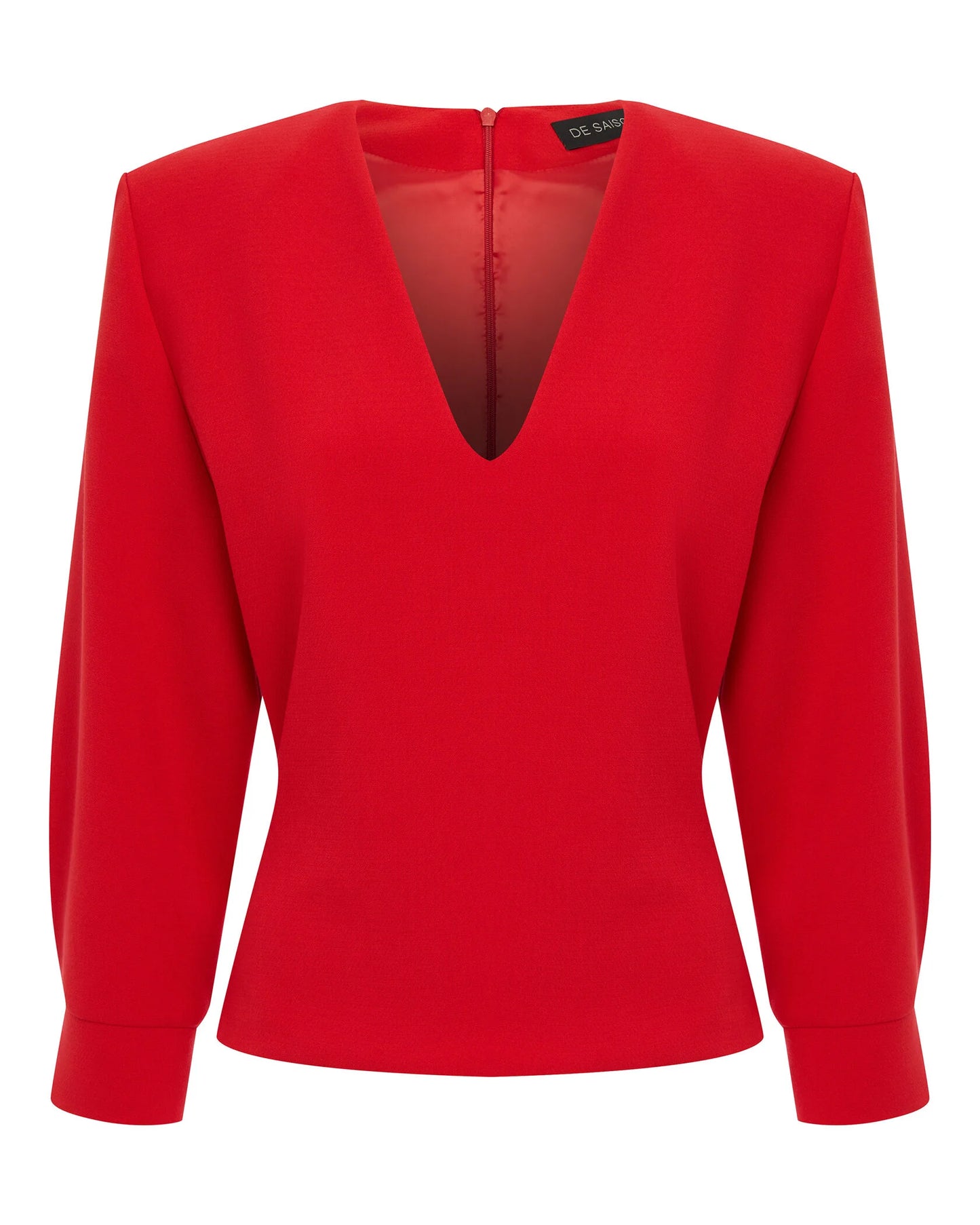 V-neck Top with Puff Shoulders in Red