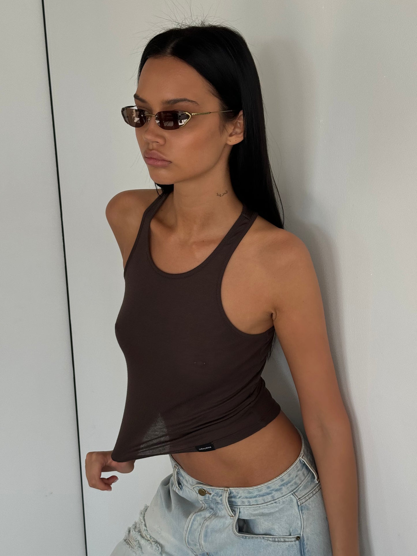 Tank Top With Wide Straps In Brown