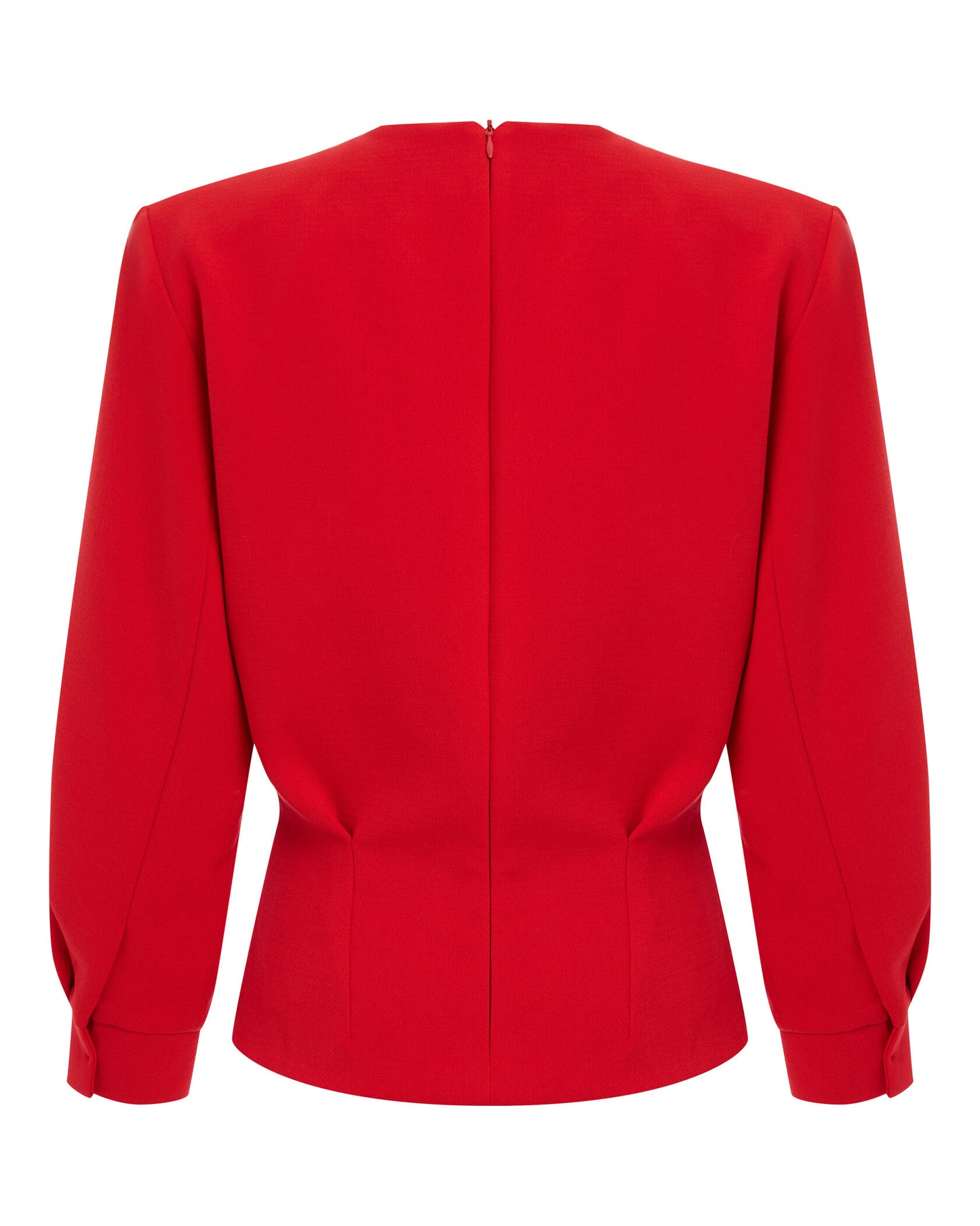 V-neck Top with Puff Shoulders in Red