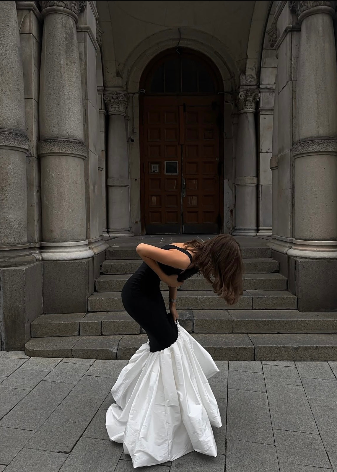 Maxi Dress with a Taffeta Skirt in Black