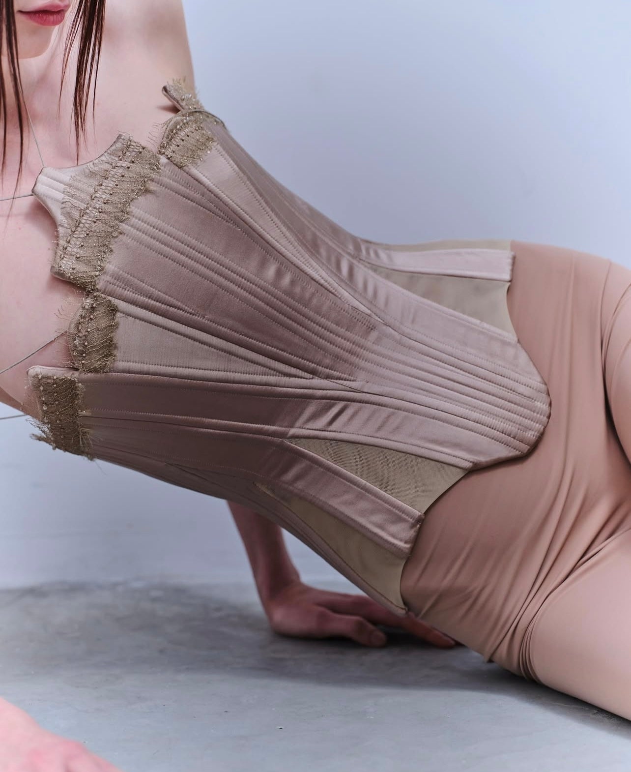 Corset with Lace in Beige