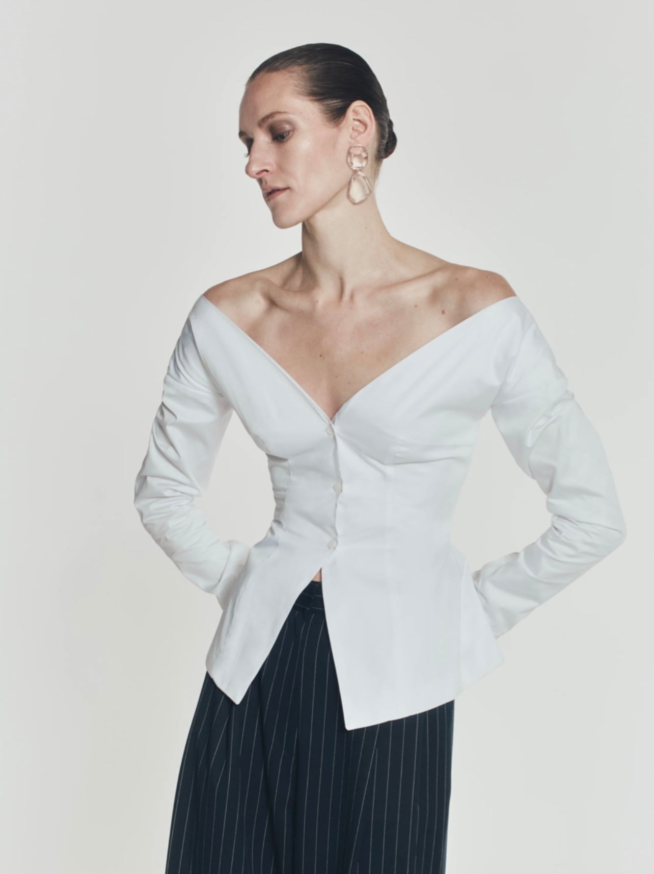 Pinstripe Boyfriend Pants in Navy Blue