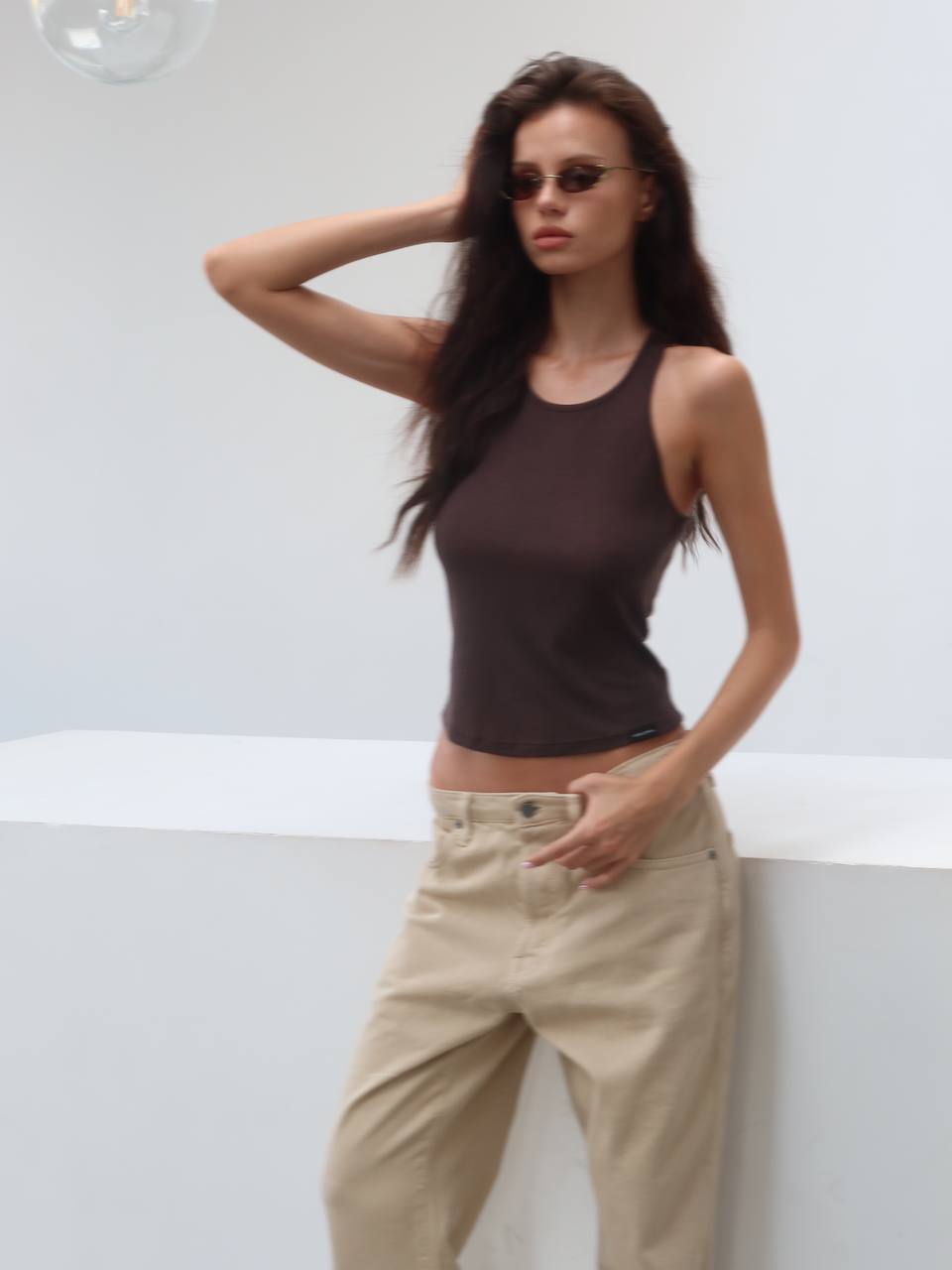 Tank Top With Wide Straps In Brown
