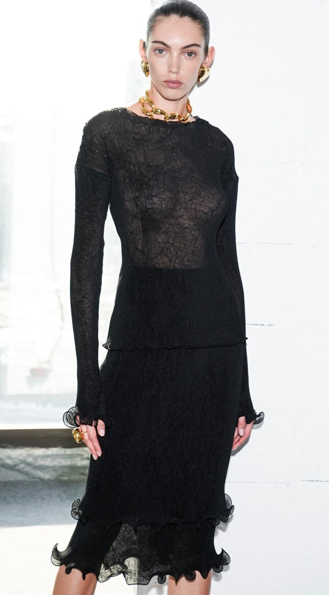 Simona Midi Double Flounce Skirt in Black