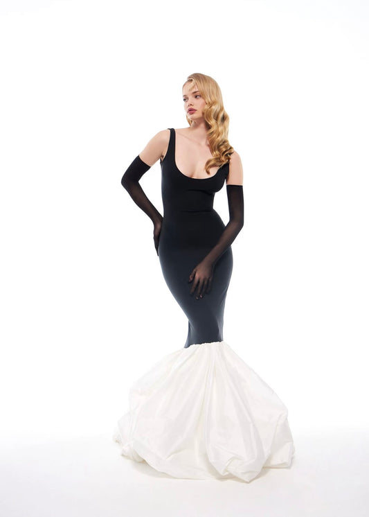 Maxi Dress with a Taffeta Skirt in Black