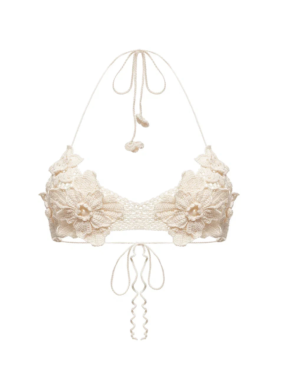 Blossom Knitted Bikini Top in Beige