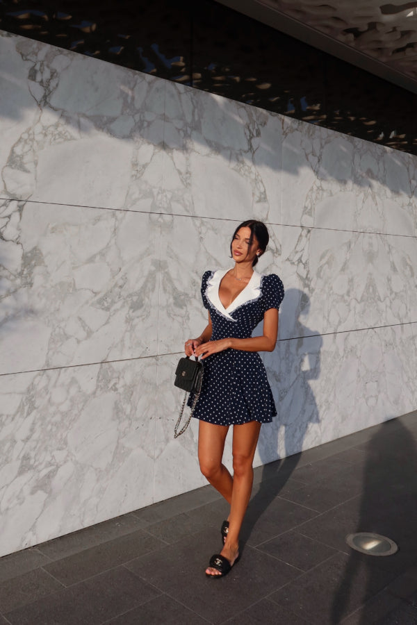 Kylie Polka Dot Dress in Blue