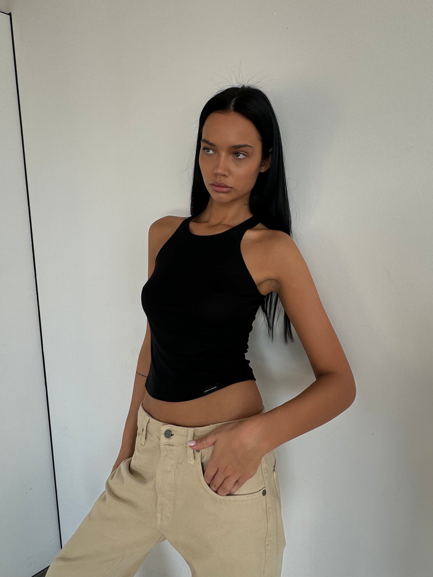 Tank Top With Wide Straps In Black