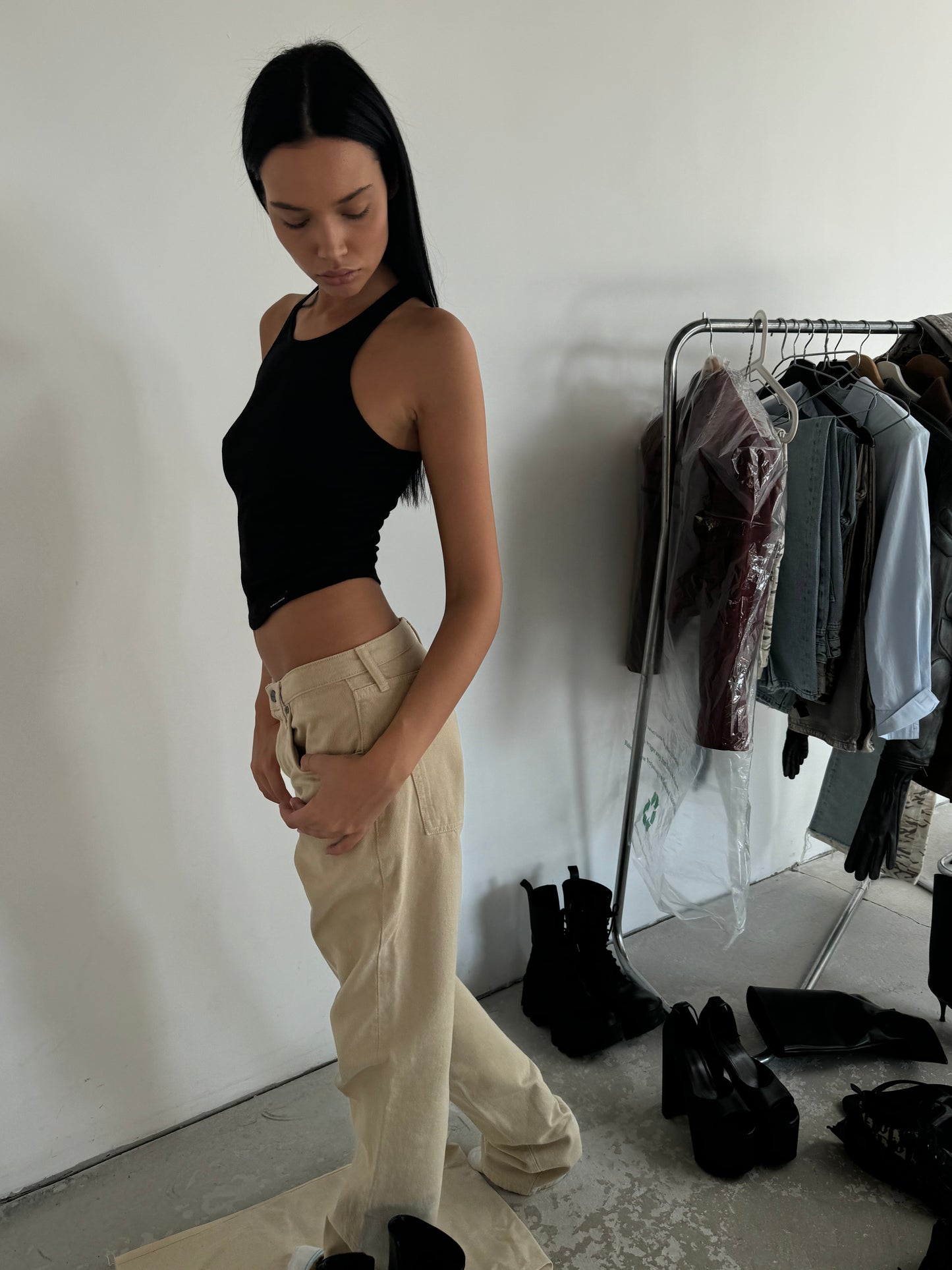 Tank Top With Wide Straps In Black