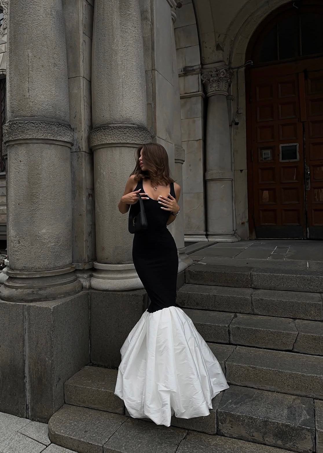 Maxi Dress with a Taffeta Skirt in Black