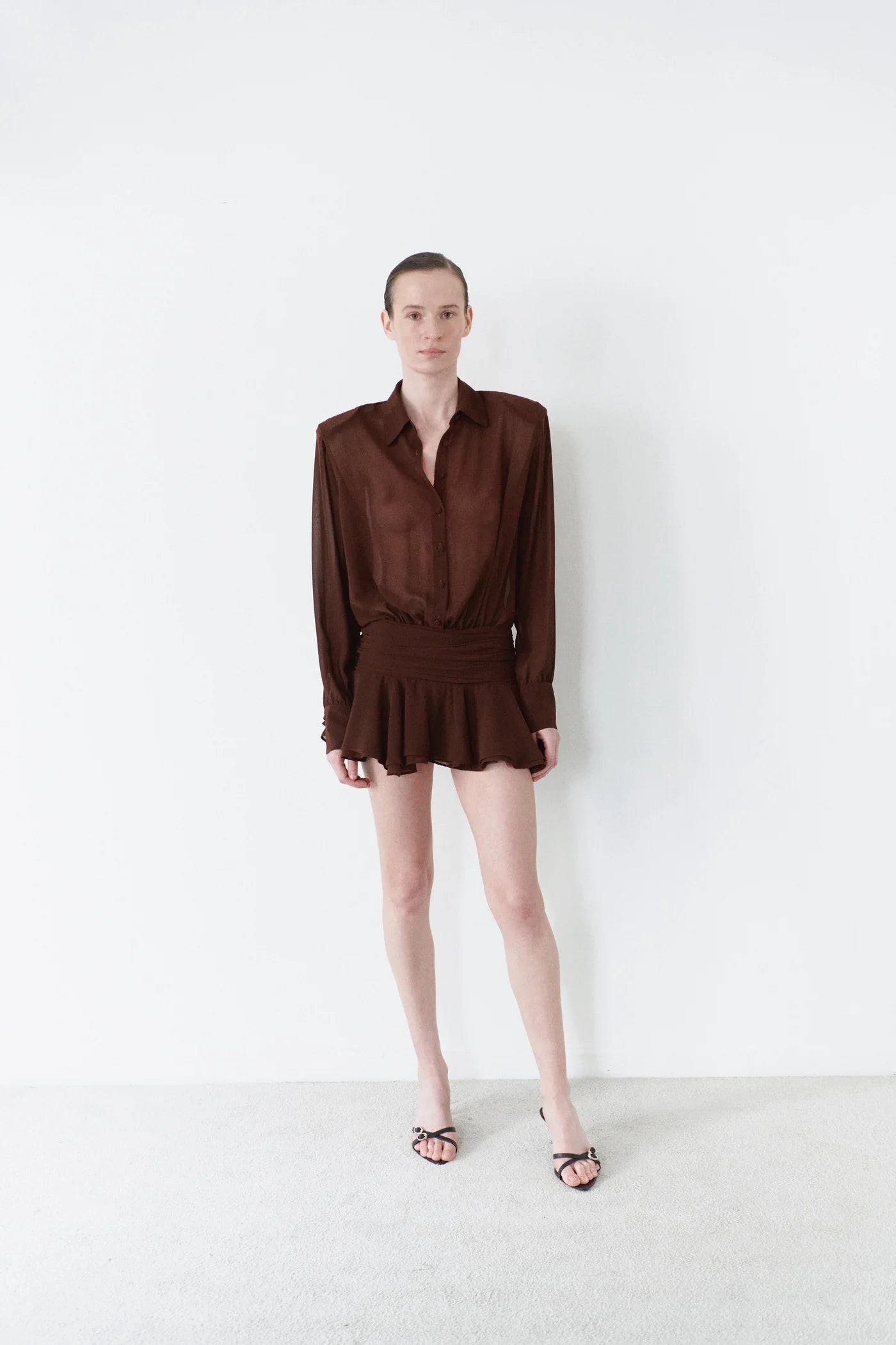 Chiffon Shirt Dress in Brown
