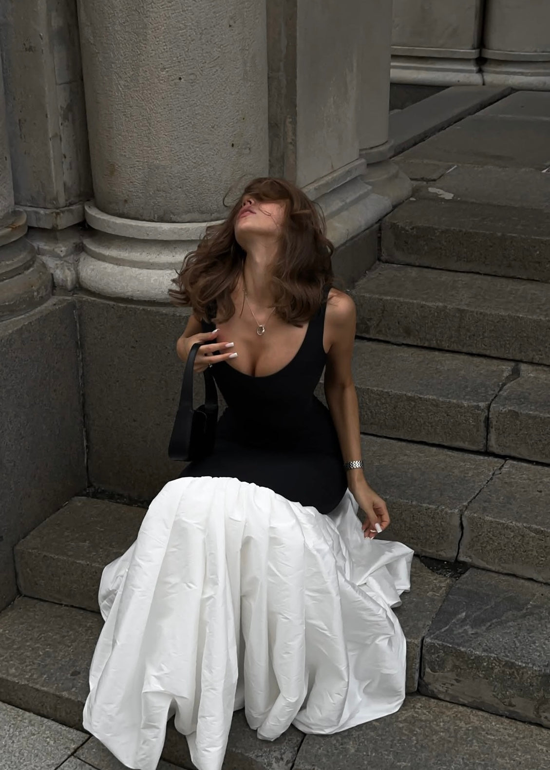 Maxi Dress with a Taffeta Skirt in Black