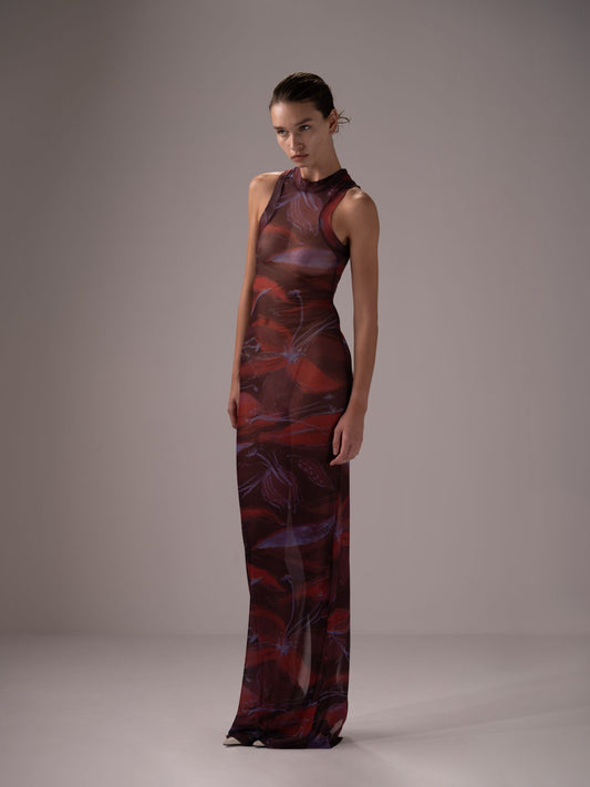 Mesh Beach Dress in Red and Prune