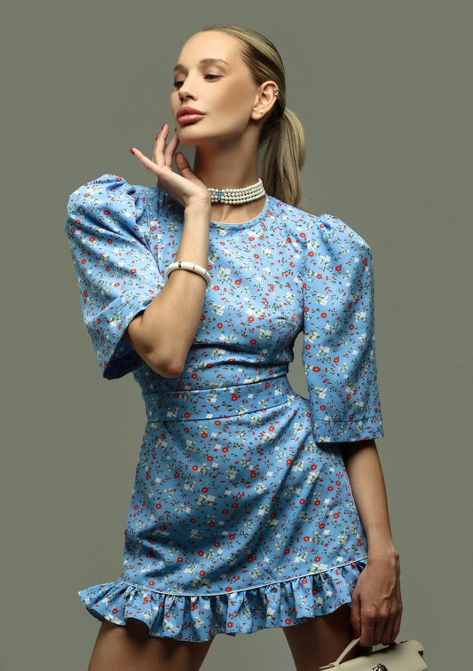 Mini Dress in Blue with Belt