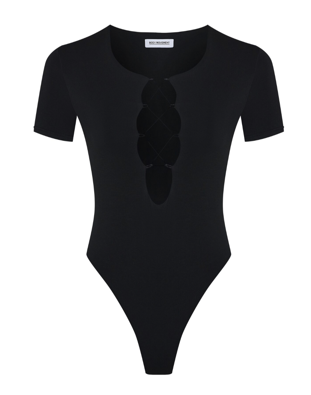 Bodysuit Short Sleeve with Lacing in Black