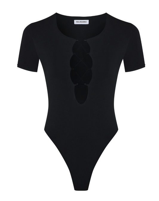 Bodysuit Short Sleeve with Lacing in Black