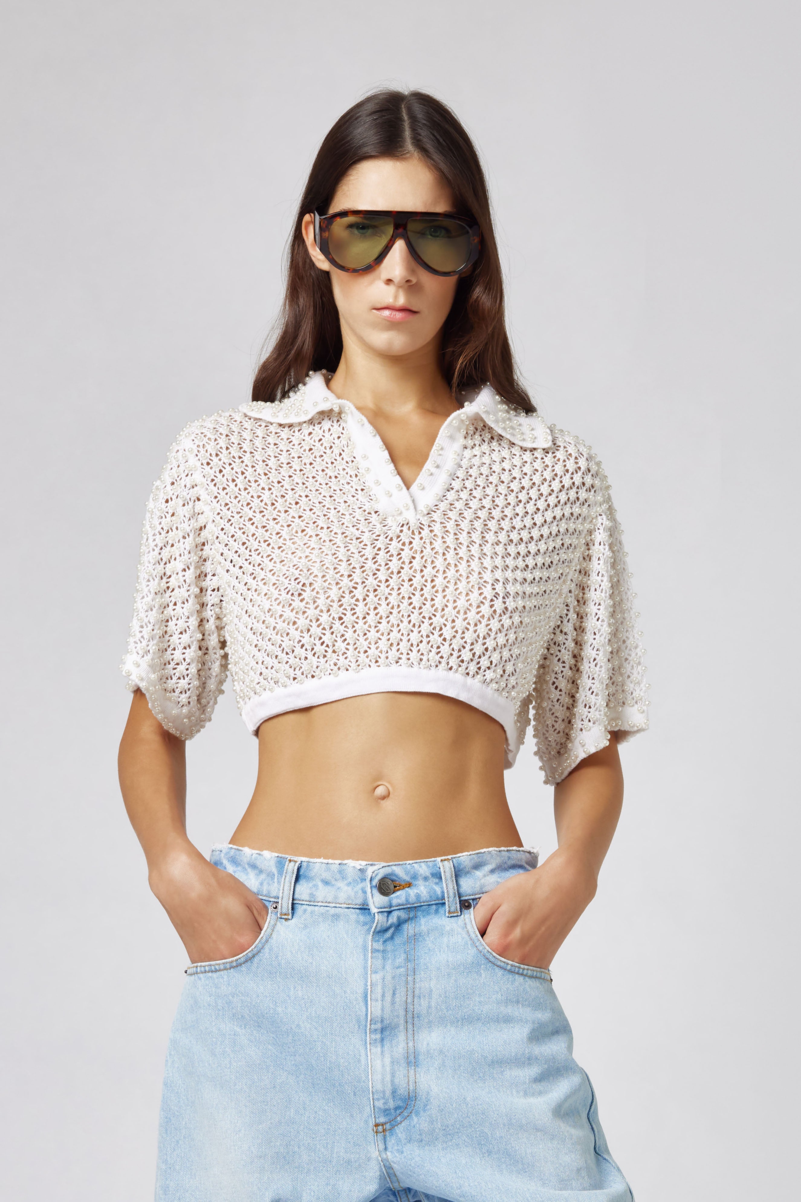 Collar Sweater with Pearls
