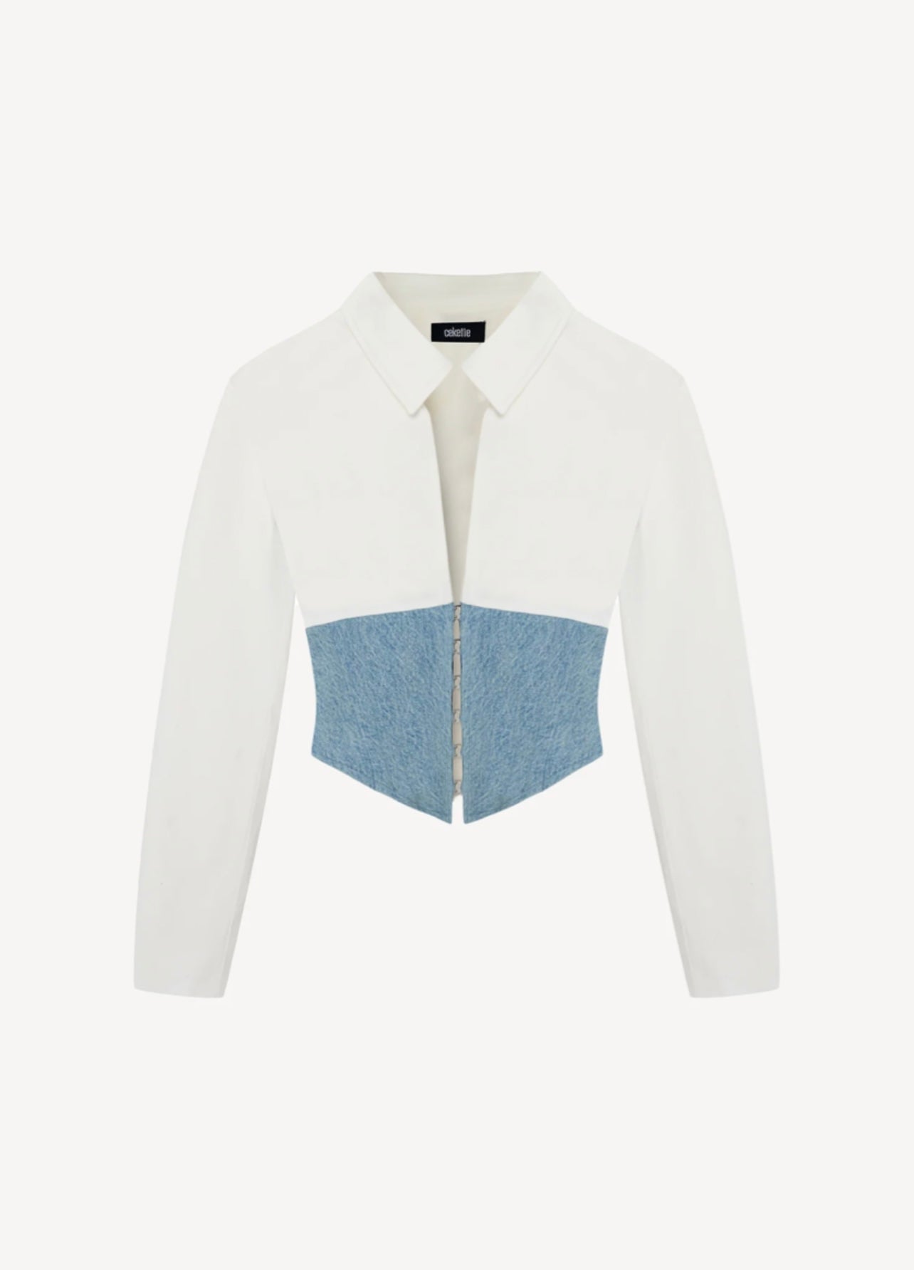 Nina Blazer in Light Gabardine x Denim in White and Sky Blue