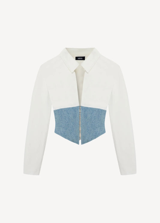 Nina Blazer in Light Gabardine x Denim in White and Sky Blue
