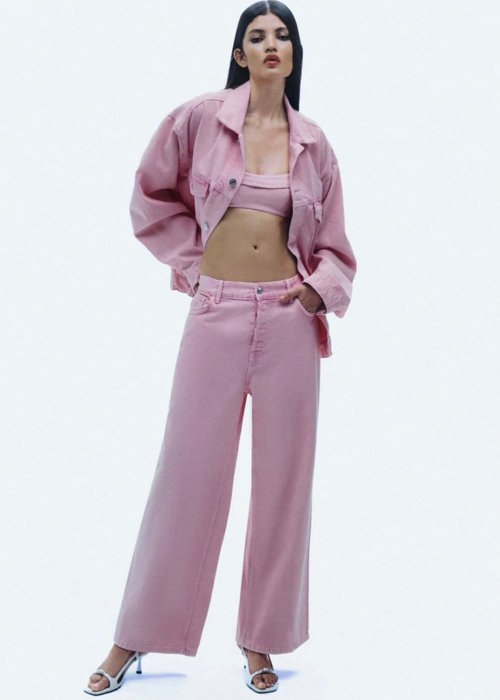 Low Rise Wide Leg Pants in Baby Pink