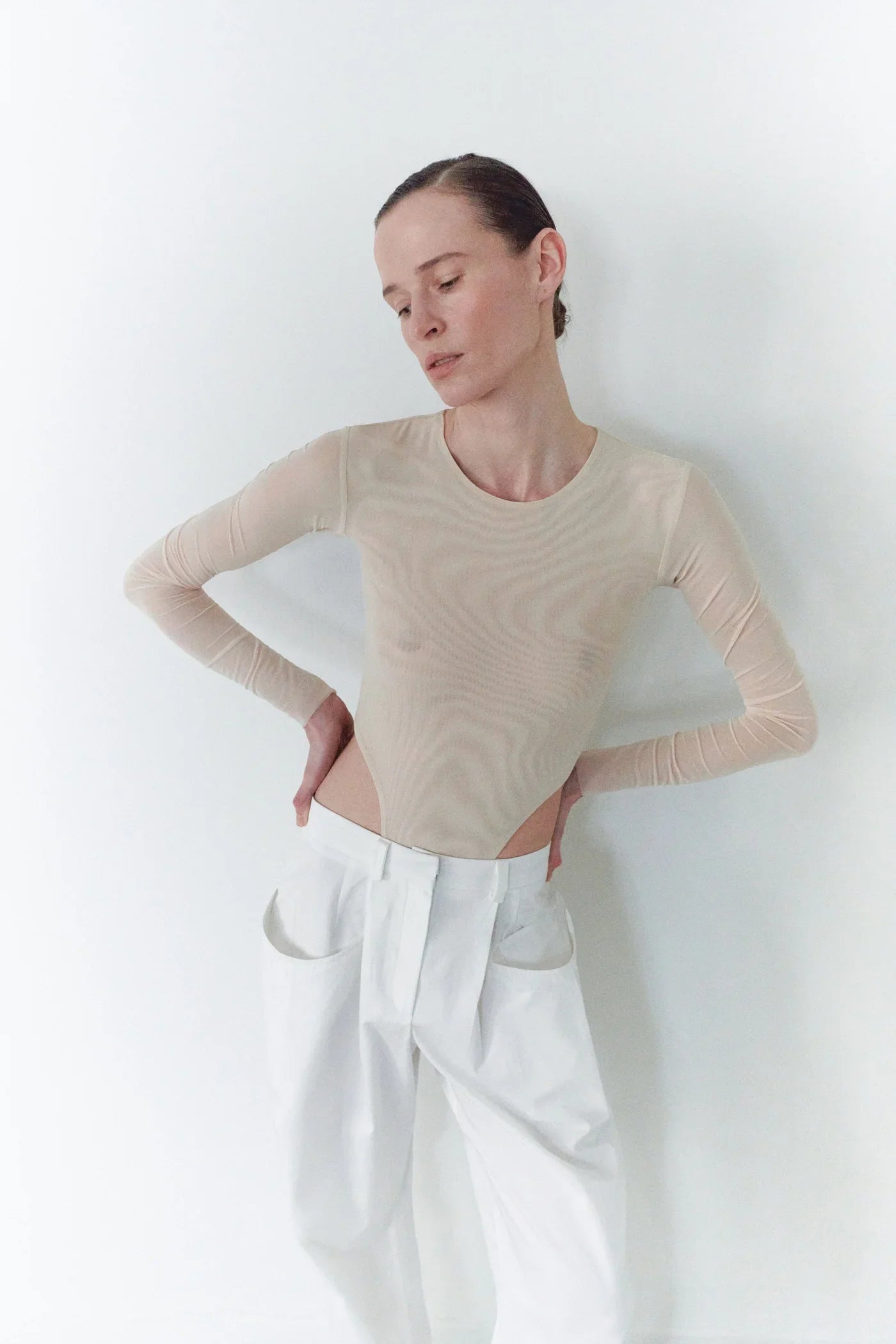 Body en tulle couleur chair