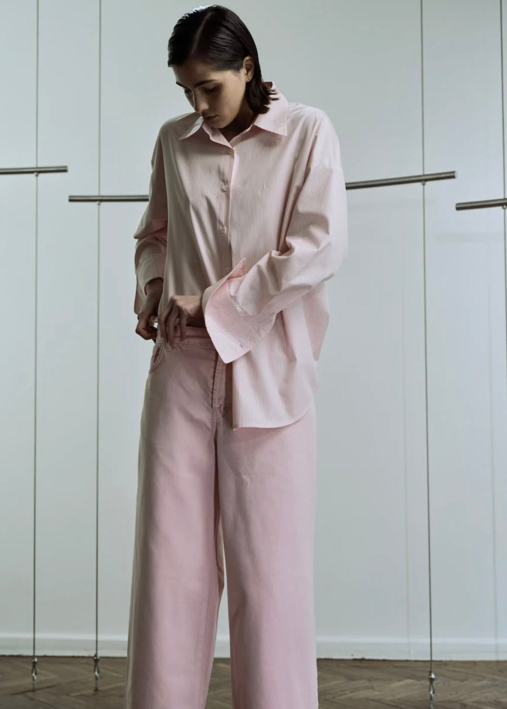 Low Rise Wide Leg Pants in Baby Pink