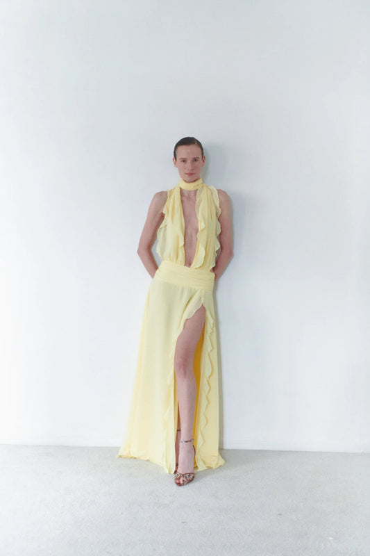 Chiffon Dress with Side Slit in Yellow