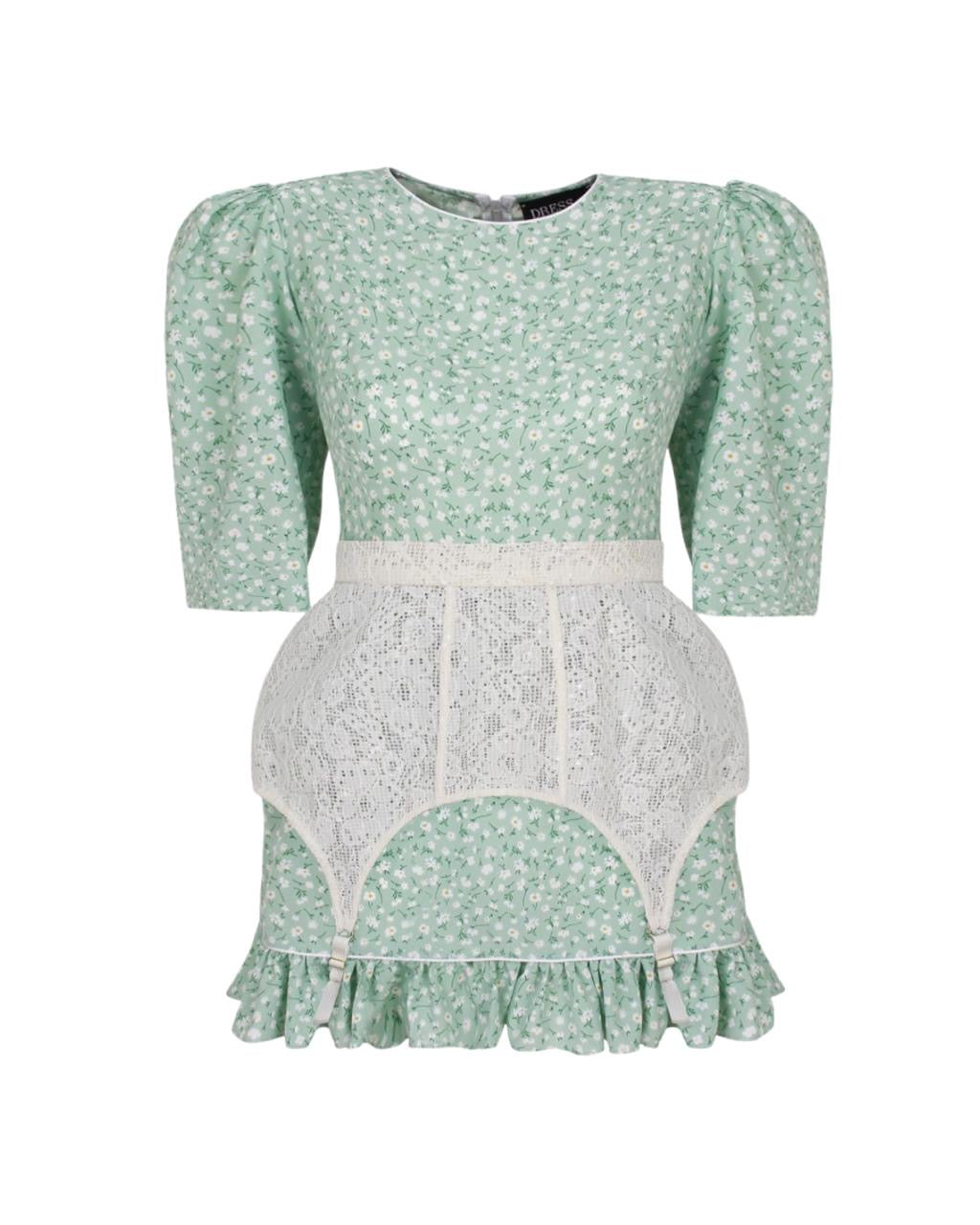 فستان قصير باللون الأخضر الفاتح مع حزام