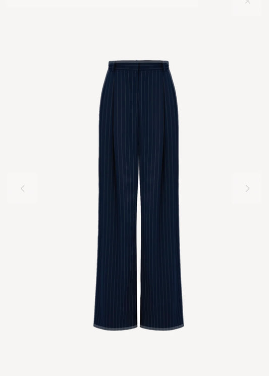 Pinstripe Boyfriend Pants in Navy Blue