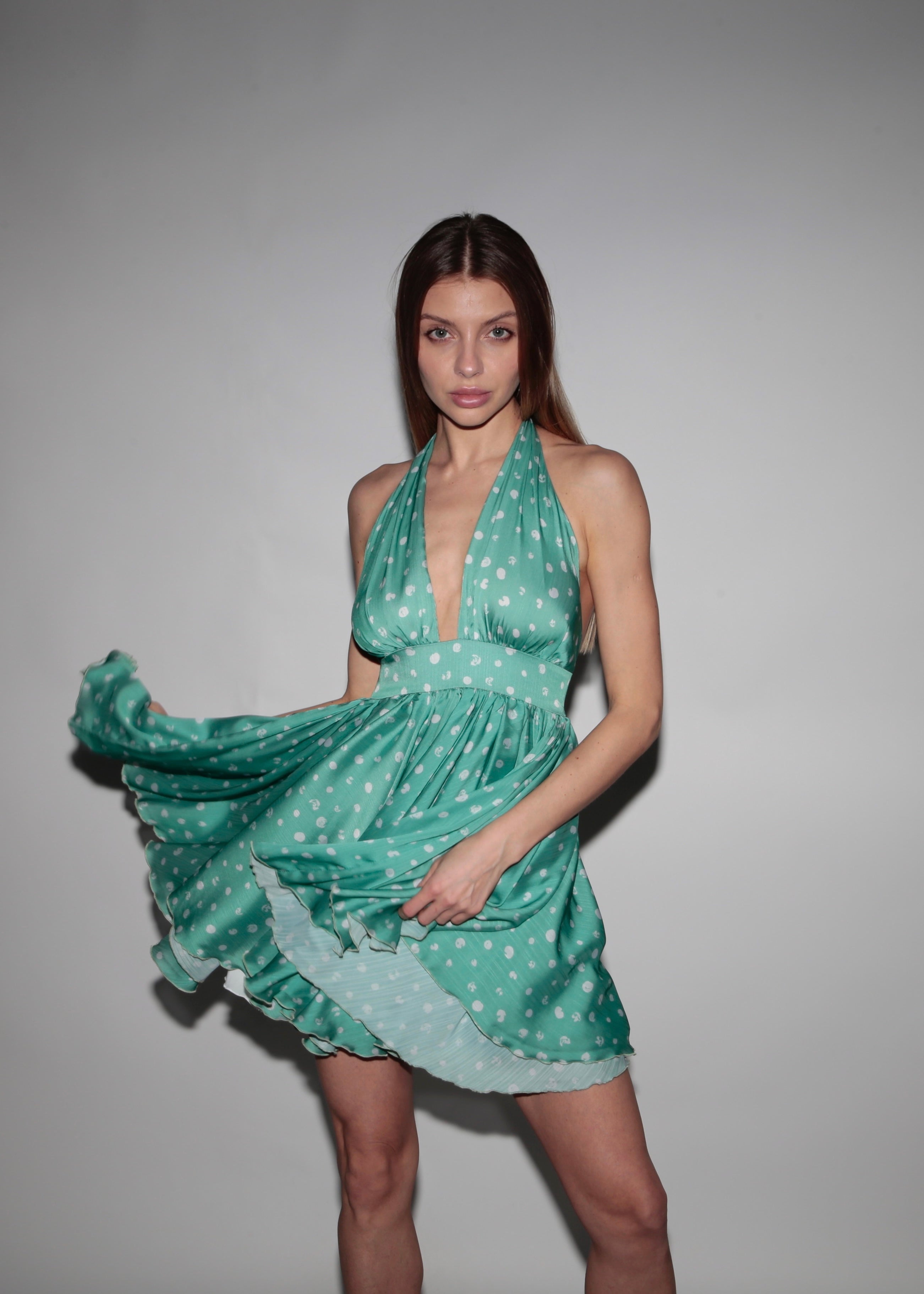 Robe à bulles en mousseline verte